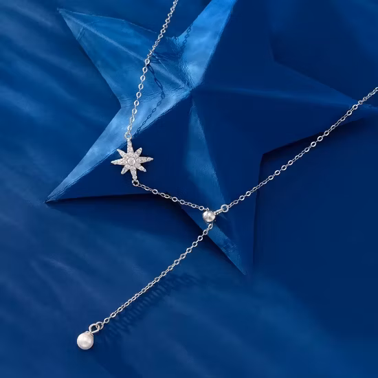 Collana con ciondolo in lega di zinco da donna e da donna con strass placcati in platino argento